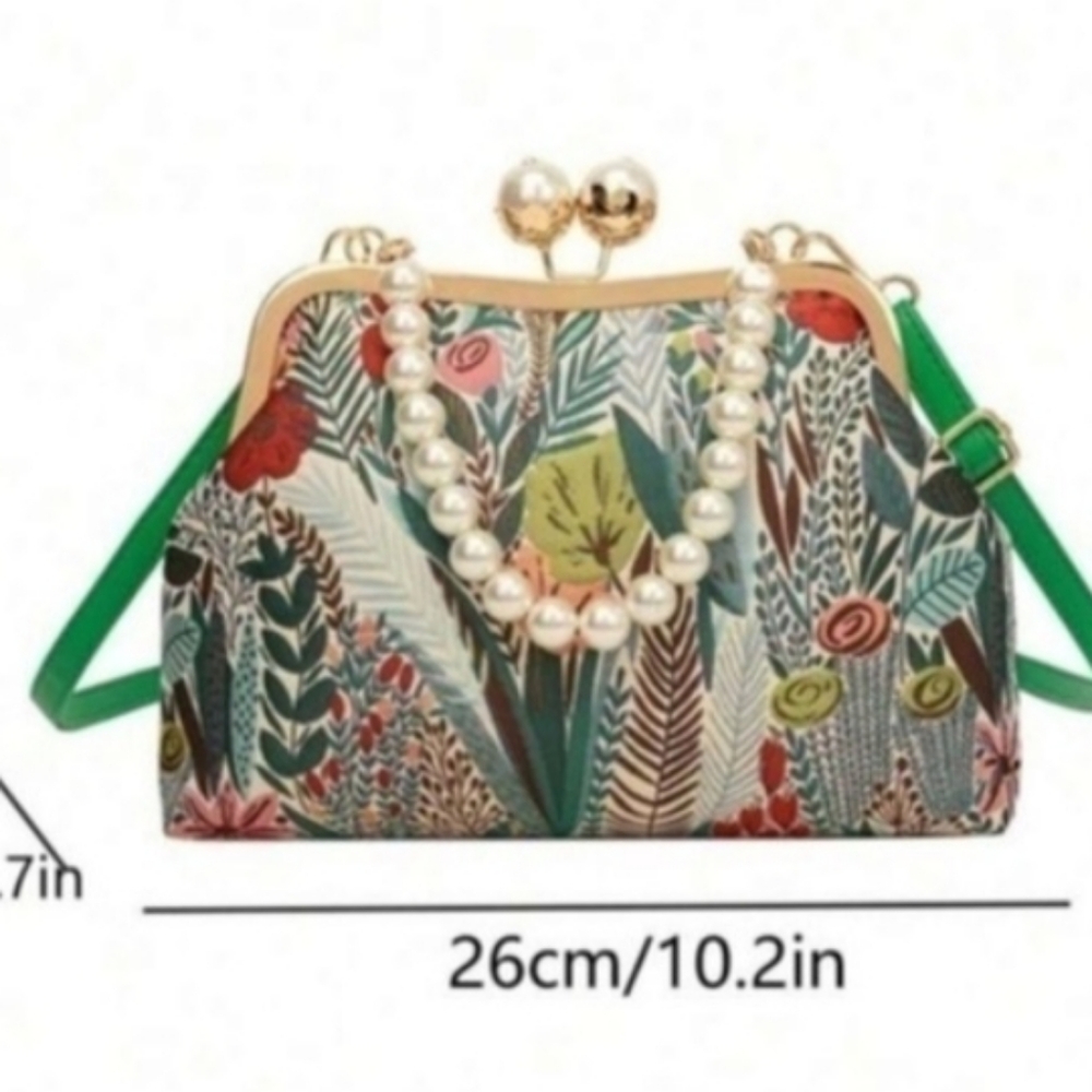 Floral Embroidered Kisslock Pearl Clutch Handbag Vintage Style Women's Purse - Picture 4 of 8